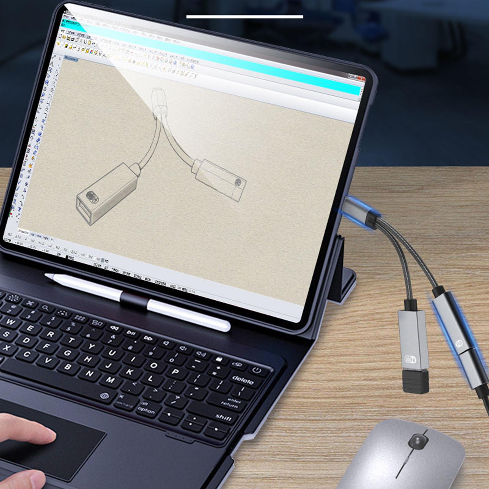 USB C OTG Adapter with Fast Charging Braided Cord PD 60W for Laptop