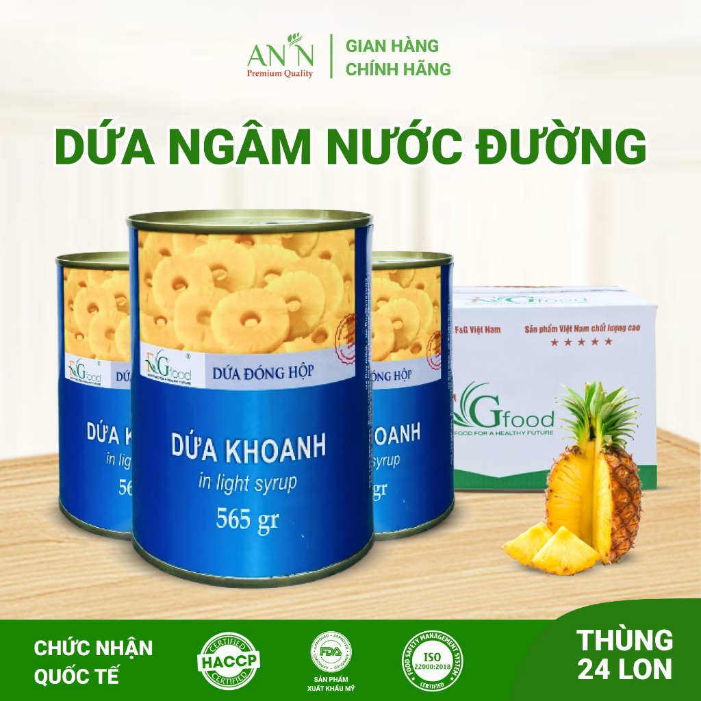 Thùng 24 Lon Dứa Khoanh Ngâm Nước Đường F&amp;G Loại 1 - 565gr