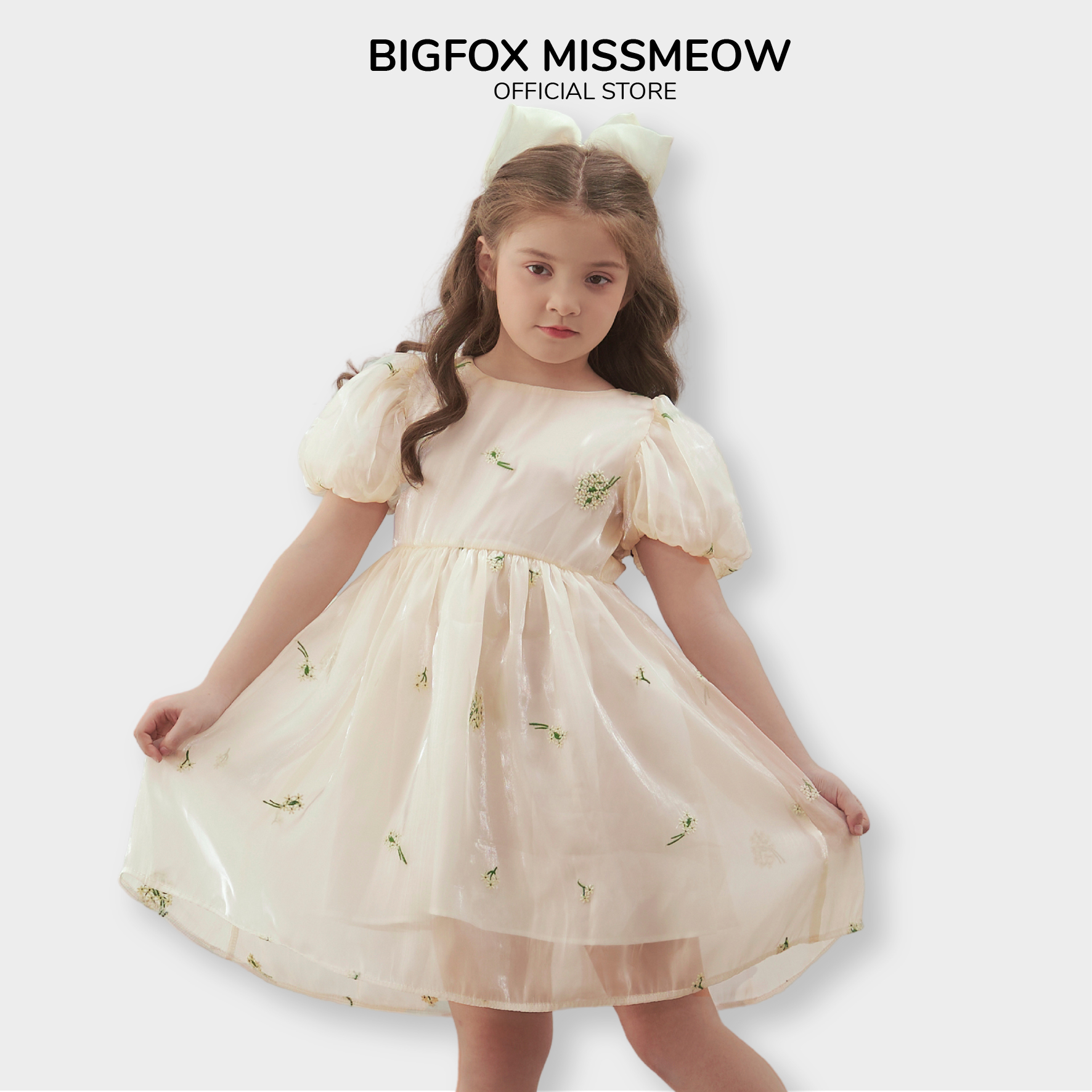 Váy hè cho bé gái Bigfox Miss Meow size đại dự tiệc, đầm tiểu thư sang trọng style Hàn thêu hoa cỡ 7,9,11 tuổi 30kg 40kg