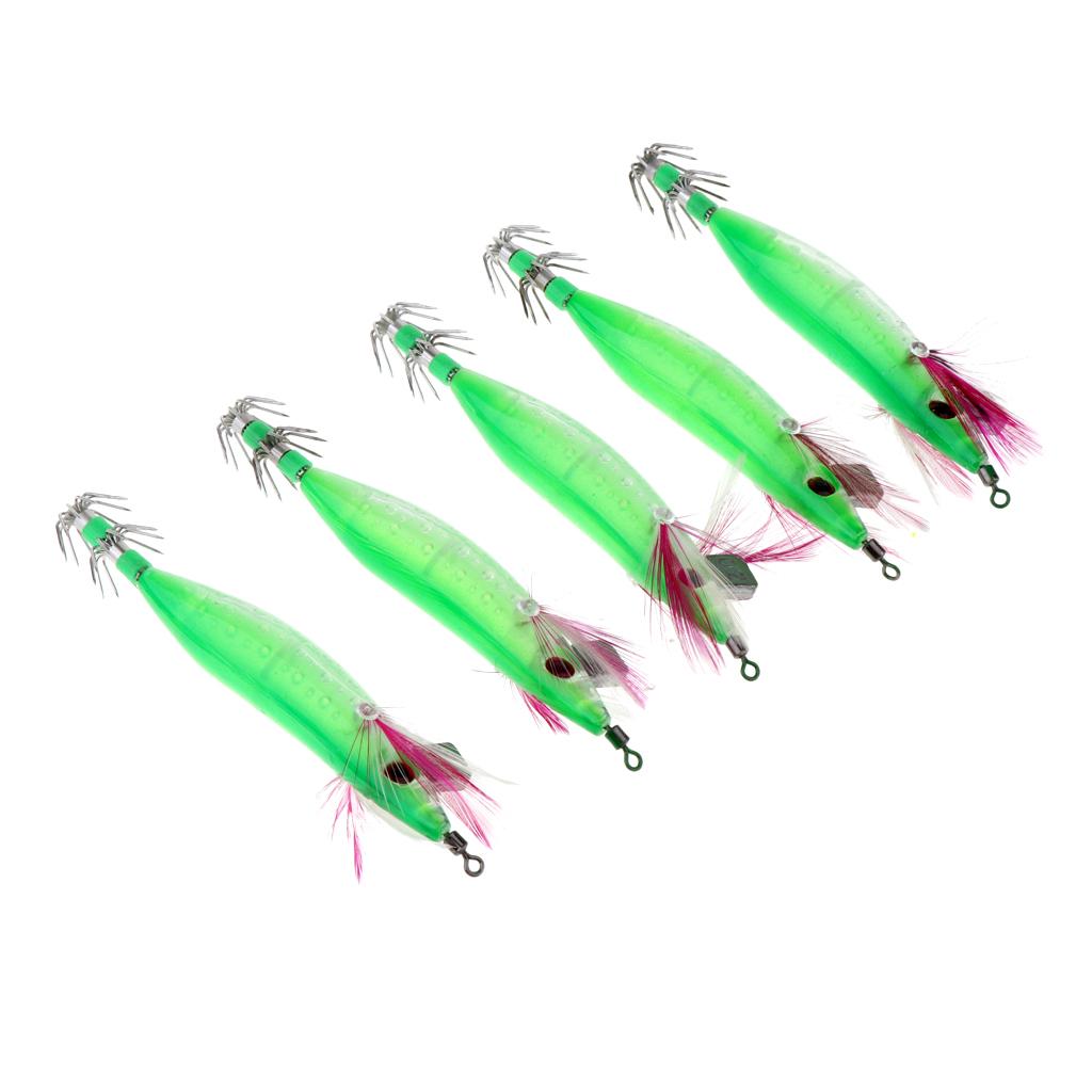 5pcs Luminous Squid Jigs Saltwater Fishing Lures Octopus Squid Hooks