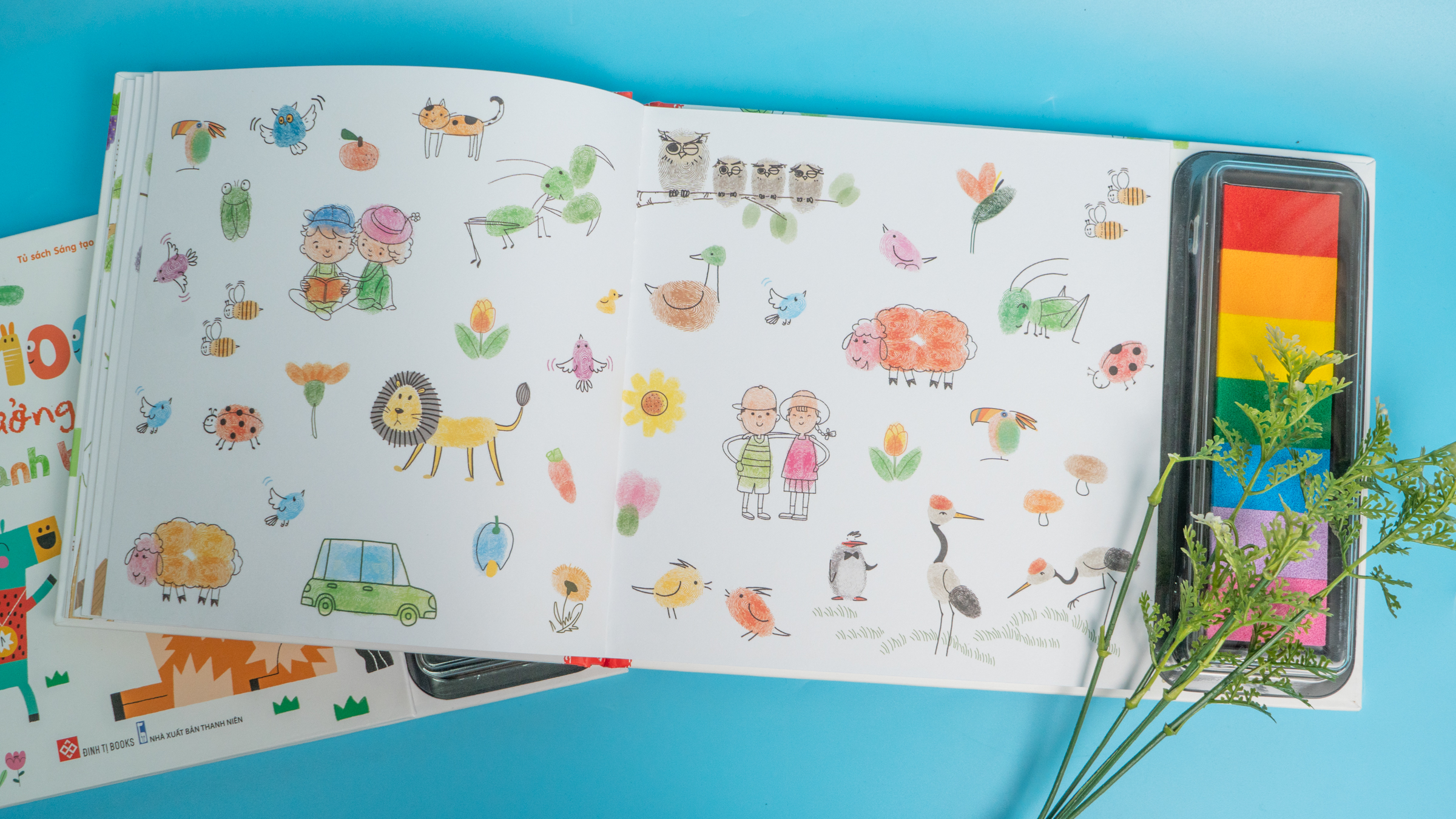 Sách - 100++ ý tưởng sáng tạo vẽ tranh bằng vân tay - Thực vật và Động vật - Đinh Tị Books