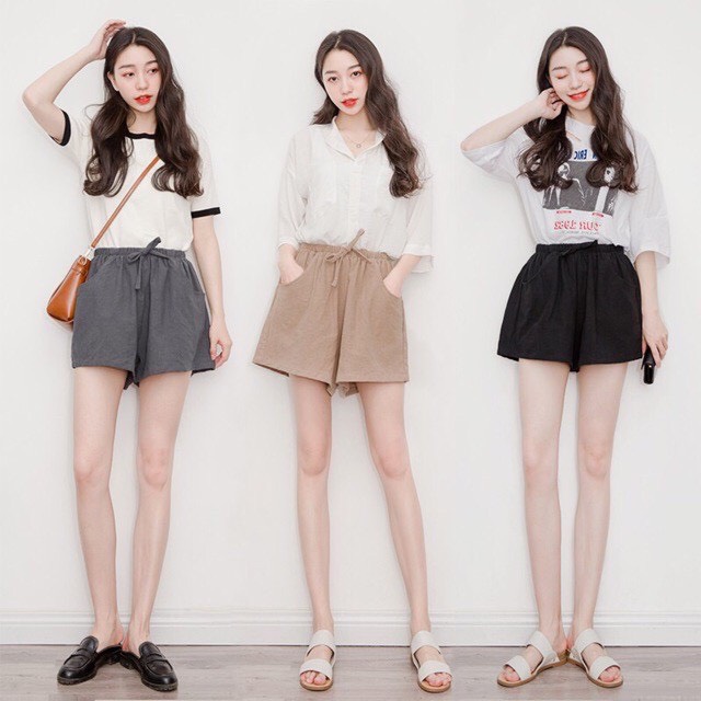Quần short nữ quần đùi nữ cạp chun chất đũi sần nhẹ mát