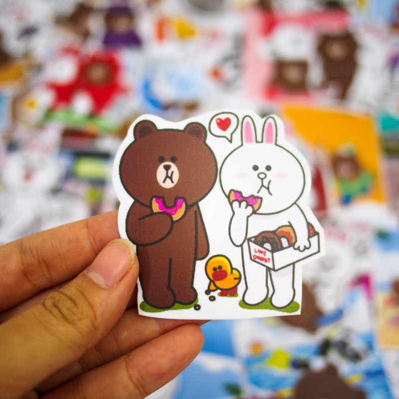 Set 60 sticker Gấu Thỏ Line Brown and Cony hình dán có ép lụa