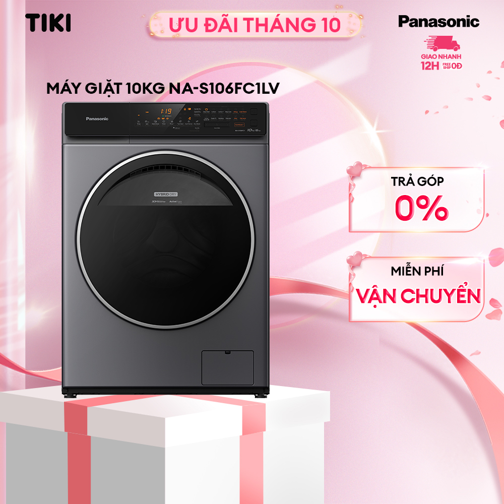 Máy Giặt Sấy Cửa Trước Panasonic 10 Kg giặt 6kg sấy NA-S106FC1LV - Diệt khuẩn đến 99.99% - Giặt sấy 2 trong 1 - Hàng Chính Hãng (Xám) - Giao Toàn Quốc