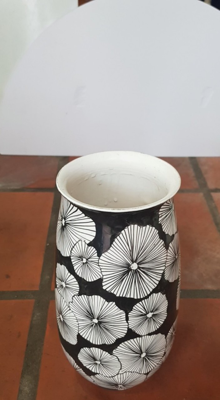 Bình hoa dạng ống tròn, họa tiết hình hoa, cao 27cm, trang trí nhà cửa, quà tặng tân gia, sinh nhật, gốm Bát Tràng. Giao từ HCM