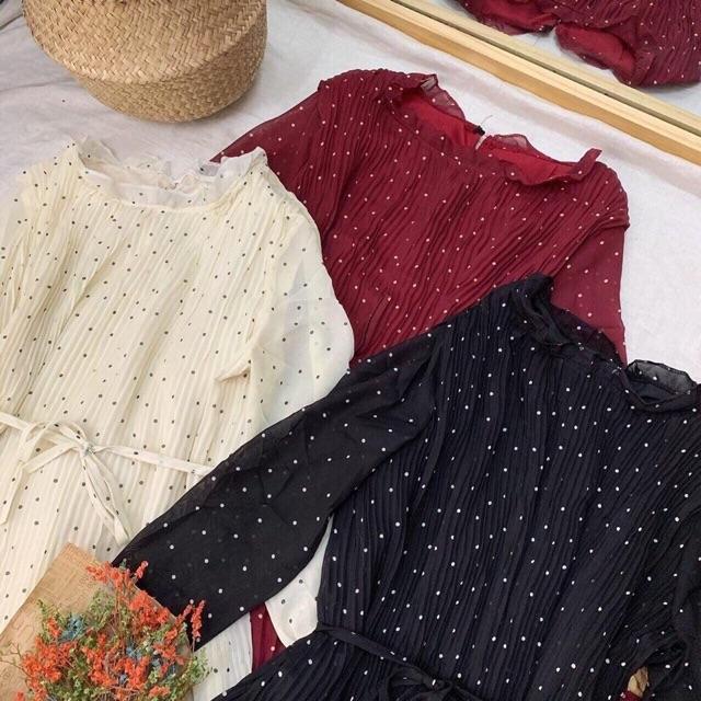 Váy bầu,đầm bầu dáng dài voan chấm bi thời trang
