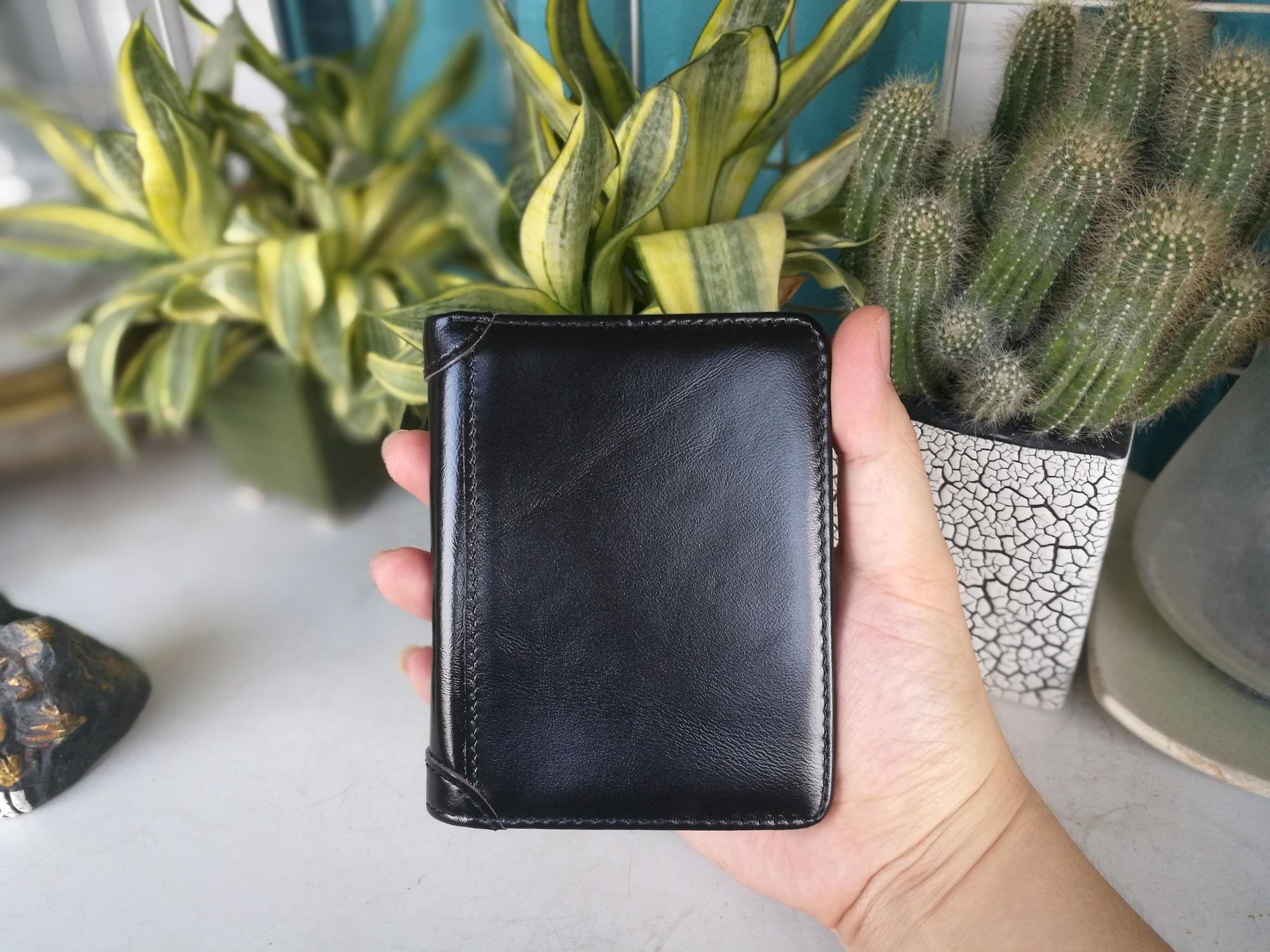 Ví nam da bò thật cao cấp màu đen sáng bóng VTC21-2019
