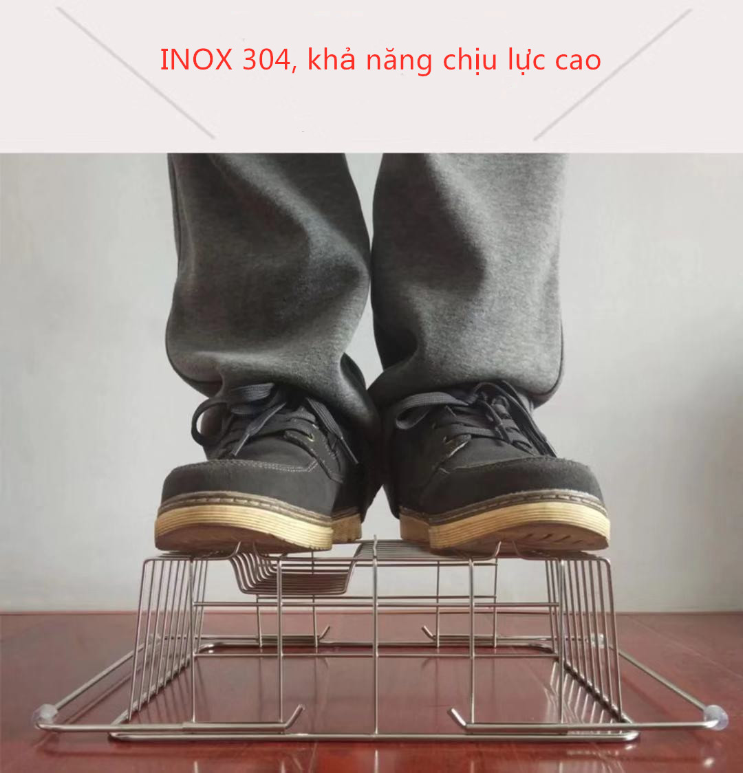 Rổ inox 304 treo bồn rửa chén-kiểu căng đơn phương