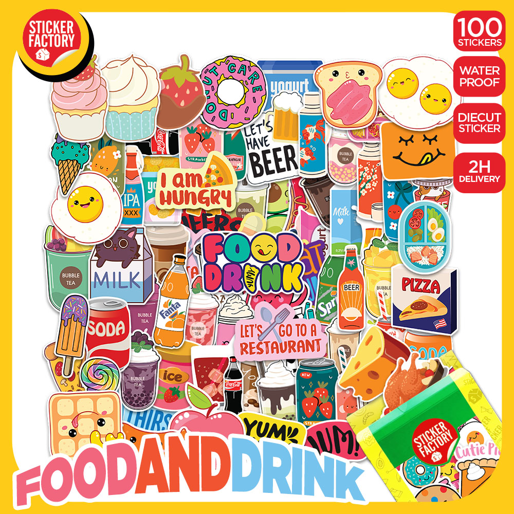 Food and Drink - Set 100 sticker decal hình dán nón bảo hiểm, laptop, xe máy, ô tô - STICKER FACTORY