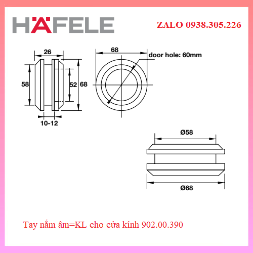 Tay nắm âm=KL cho cửa kính 902.00.390