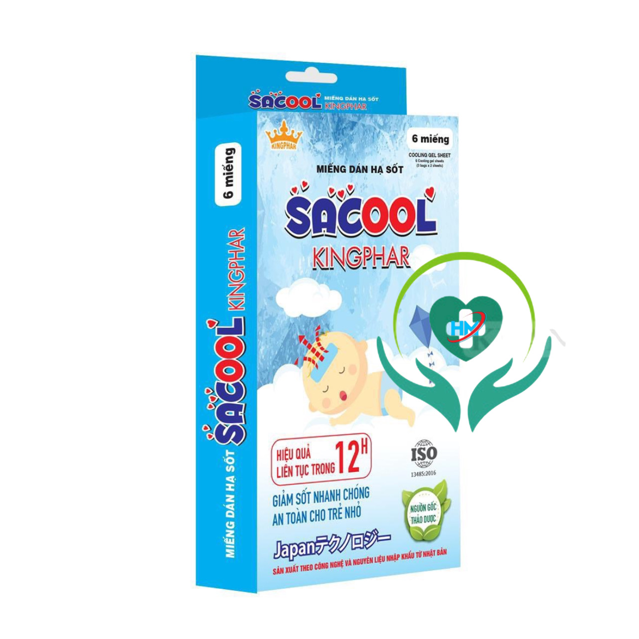 Miếng dán hạ sốt SACOOL Kingphar Hộp 6 miếng - công nghệ Nhật Bản tác dụng 12 giờ -Giúp hạ nhiệt, hạ sốt nhanh chóng
