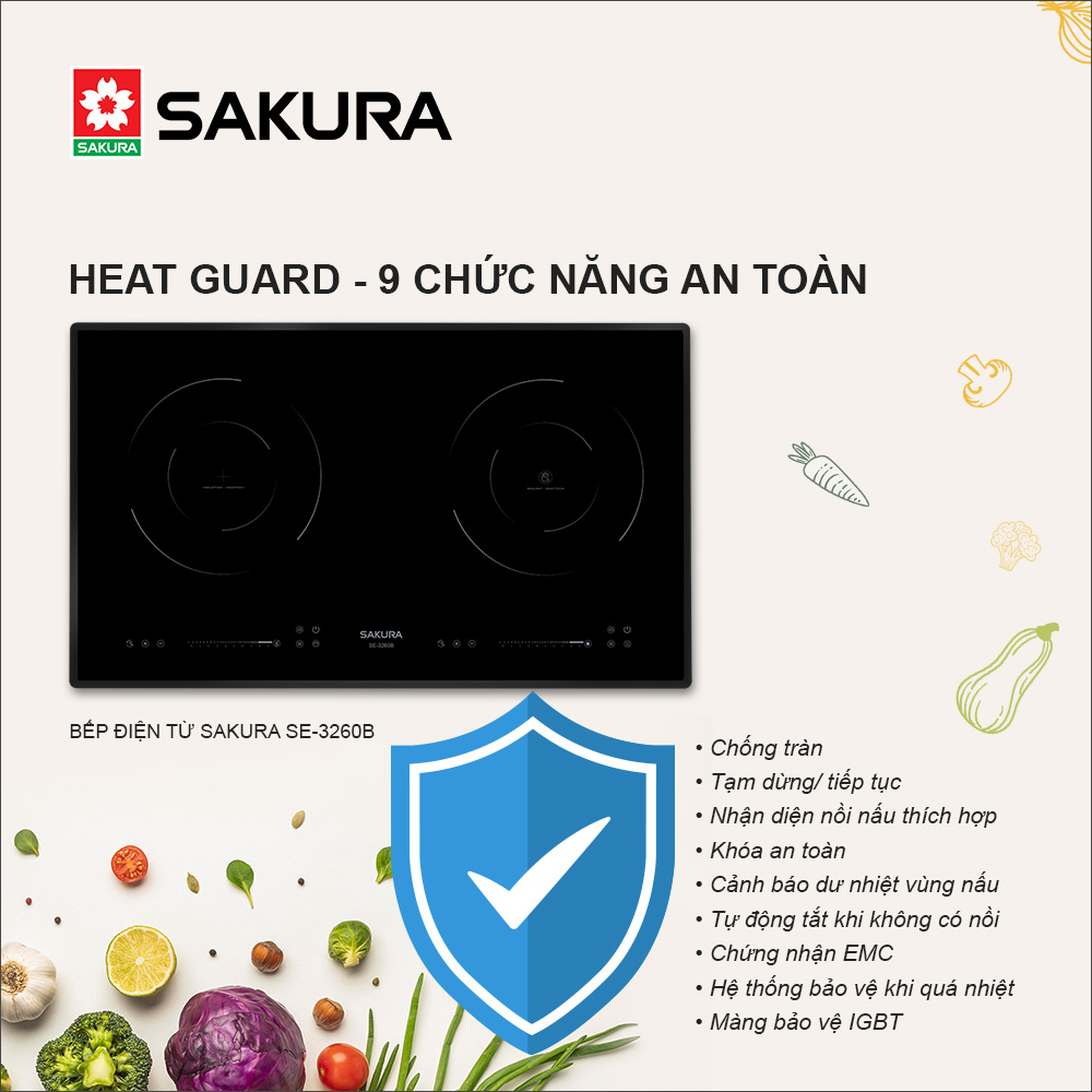 Bếp 2 Vùng Nấu Từ Và Hồng Ngoại Sakura Công Nghệ HEATTECH SE-3260B Hàng Chính Hãng