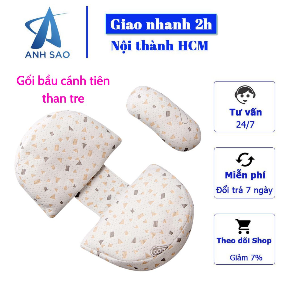 Gối bầu cánh tiên sợi tre A ( tặng kèm gối phụ)