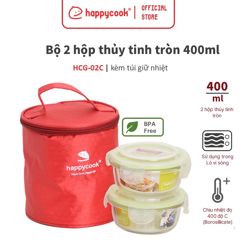 Bộ thủy tinh hình tròn Happy Cook 2pcs 400ml HCG-02C