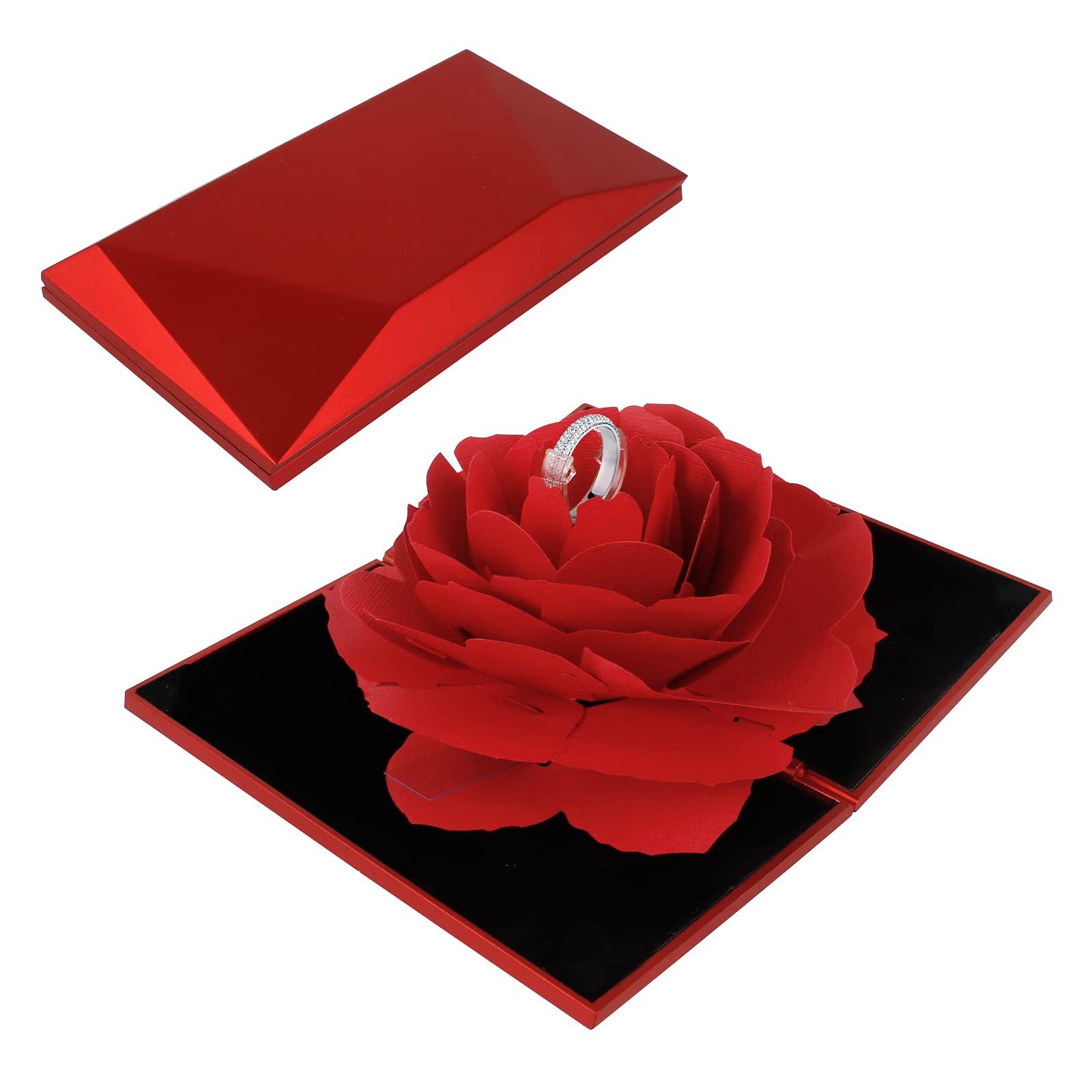 1 mảnh của hộp nhẫn Valentine's Day Rose Ring Box 3D Pop Up Rose Box Hộp nhẫn cưới bao gồm hộp nhẫn Hộp nhẫn Hộp trang sức cho vòng cổ vòng cổ