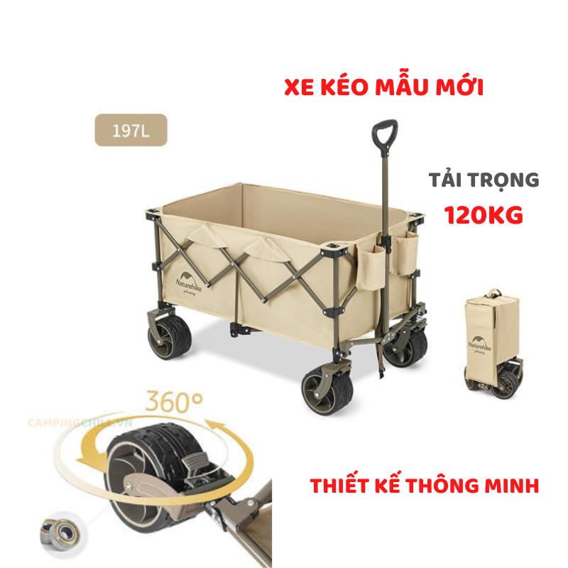 XE KÉO CẮM TRẠI, DÃ NGOẠI THỂ TÍCH LỚN 193L GLAMPING NH20PJ005, MẶT NHÔM XE KÉO PNH22JU001