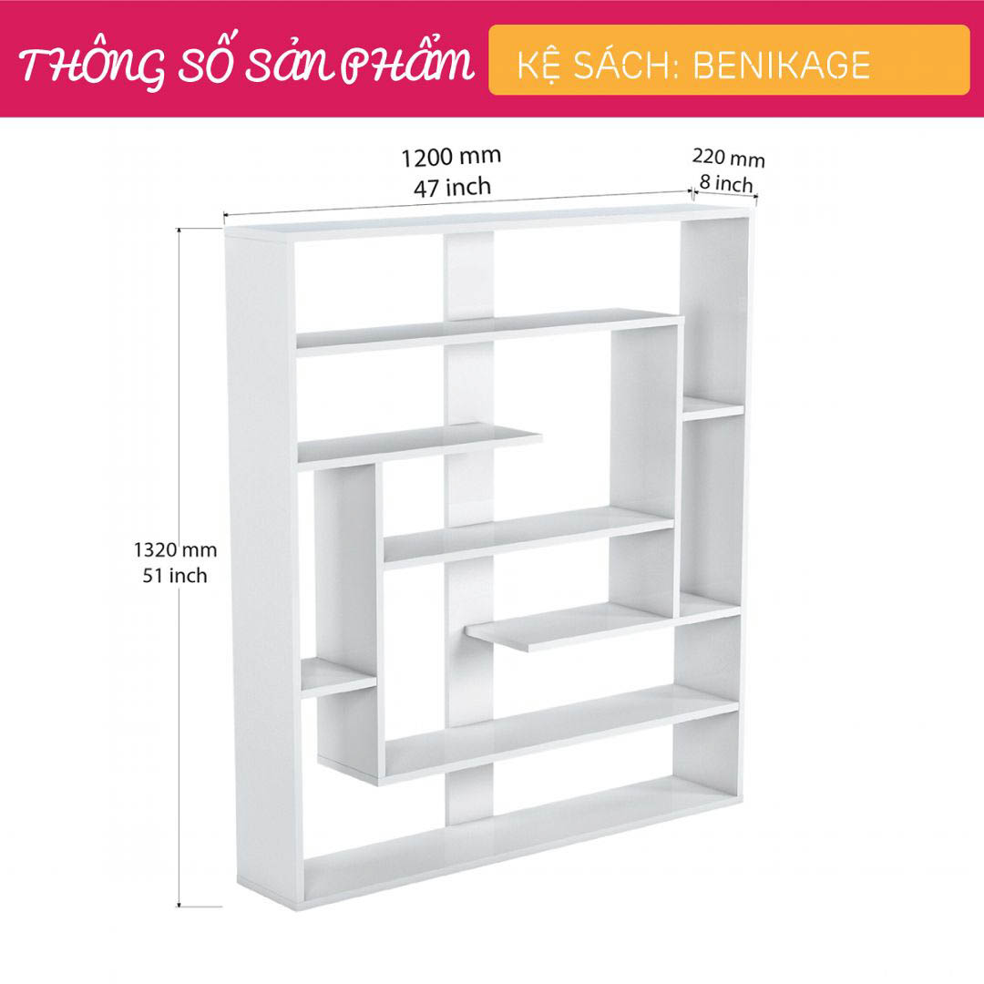 Kệ sách, kệ trang trí gỗ hiện đại SMLIFE Benikage  | Gỗ MDF dày 17mm chống ẩm | D120xR22xC132cm