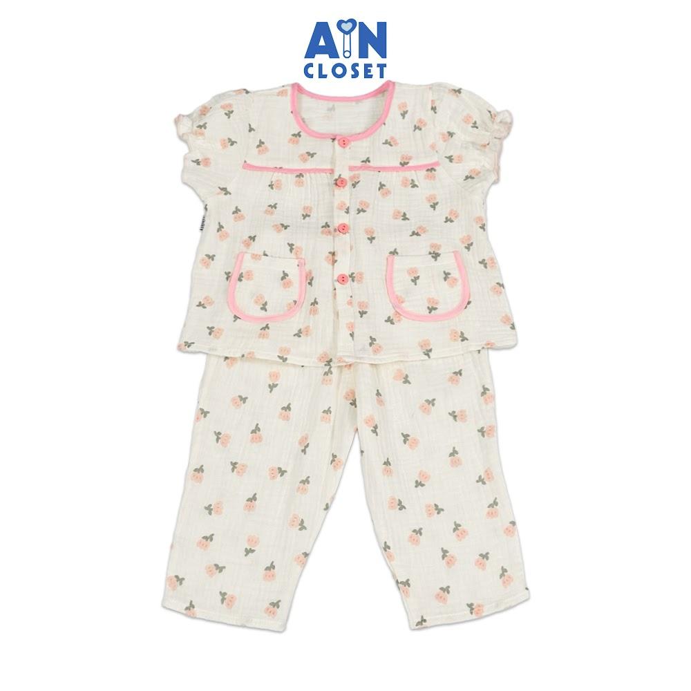 Bộ quần áo Dài tay ngắn bé gái họa tiết Tulip Nhí Hồng Xô muslin - AICDBGUGIY05 - AIN Closet