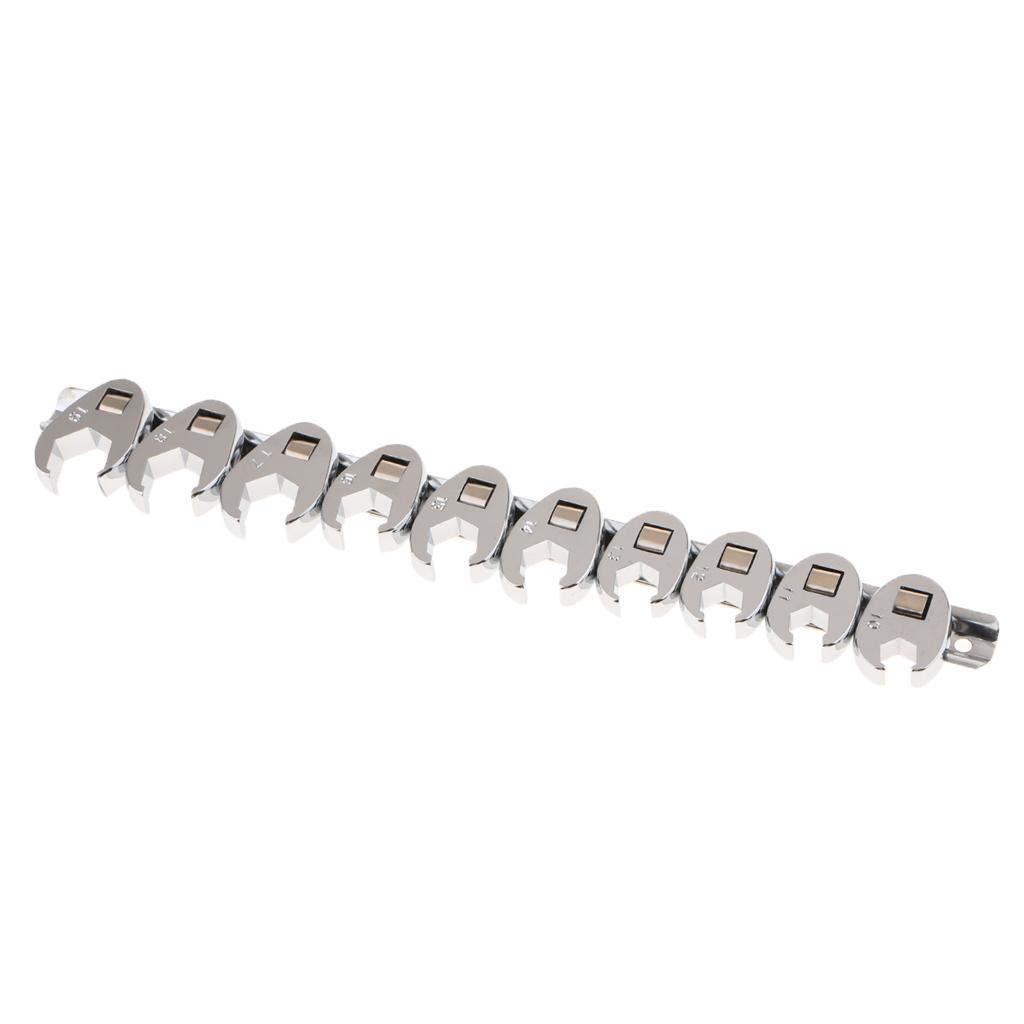 10 Pieces Drive 10-19mm Metric  Nut Crowfoot Hex Wrench Set Silver