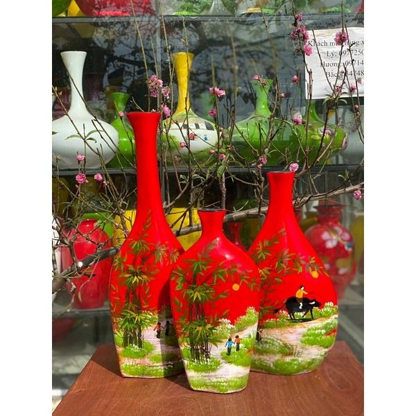Set 3 bình Decorcm, gốm sơn mài Bát Tràng.