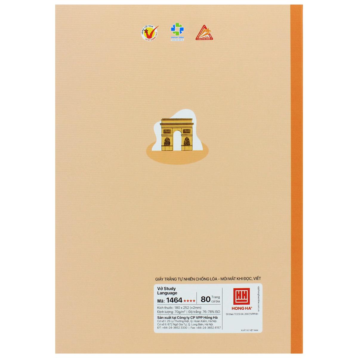 Tập Gáy Ghim Study Language - Tiếng Anh, Đức, Nga, Pháp - 80 Trang 70gsm - Hồng Hà 1464 (Mẫu Bìa Giao Ngẫu Nhiên)