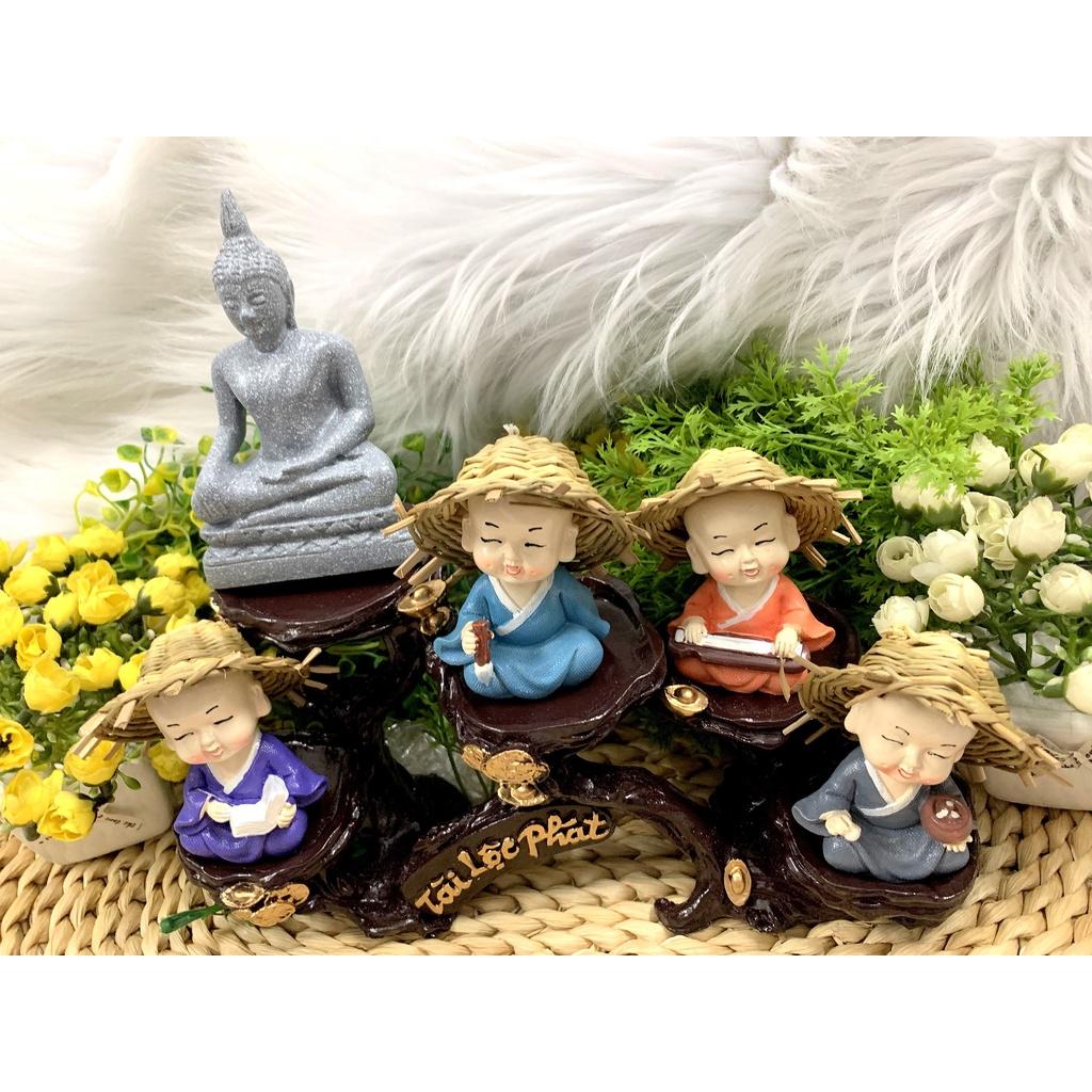 Full Set Phật Thích Ca cùng các chú tiểu Cầm Kỳ tọa đế Tài Lộc Phát