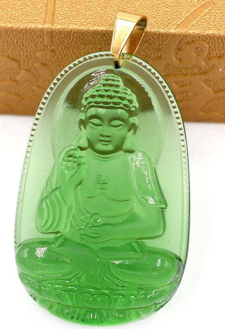 Mặt dây chuyền Phật A Di Đà pha lê xanh lá 5cm - Phật bản mệnh tuổi Tuất, Hợi - mặt phật size lớn
