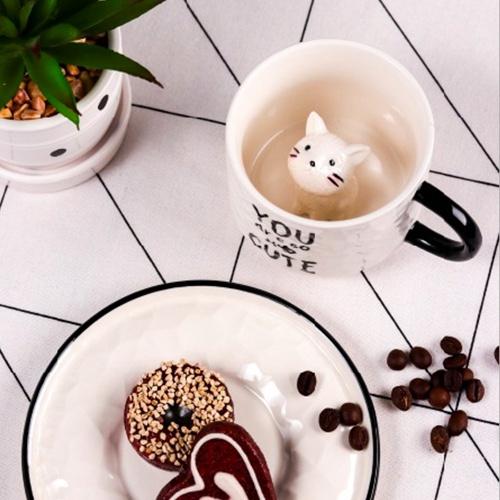 Ly sứ uống nước, Cốc uông nước, Quà lưu niệm, cute họa tiết mèo đáng yêu,kèm đế
