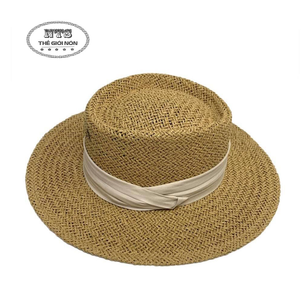 Mũ cói vintage cao cấp, mũ cói đi biển dáng porkpie sành điệu/Nón cói thời trang cao cấp