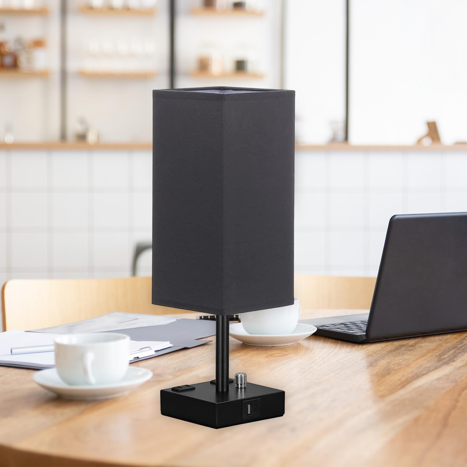 Bedside Lamp, Table Lamp with USB Ports and Outlets with Linen Shade Dimmable NightStand Lamp, Desk Lamp for Room Decor