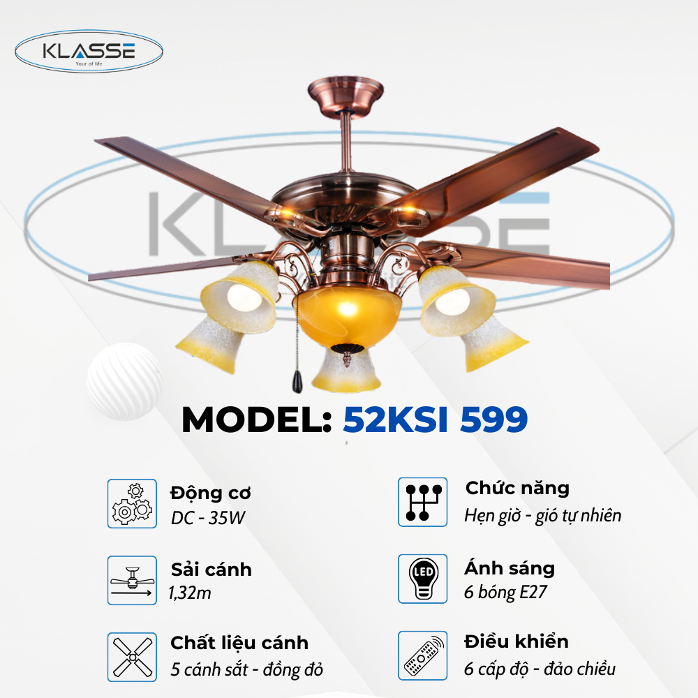 Quạt trần chùm đèn Klasse 52KSI 599 Hàng chính hãng