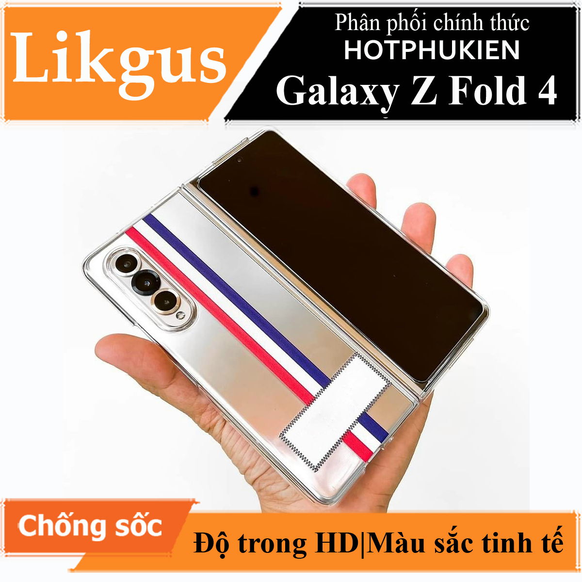 Hình ảnh Ốp lưng cho Samsung Galaxy Z Fold 4 trong suốt chống sốc hiệu Likgus họa tiết 3 sọc màu (có ngăn bảo vệ camera, chất liệu cao cấp, thiết kế thời trang) - hàng nhập khẩu