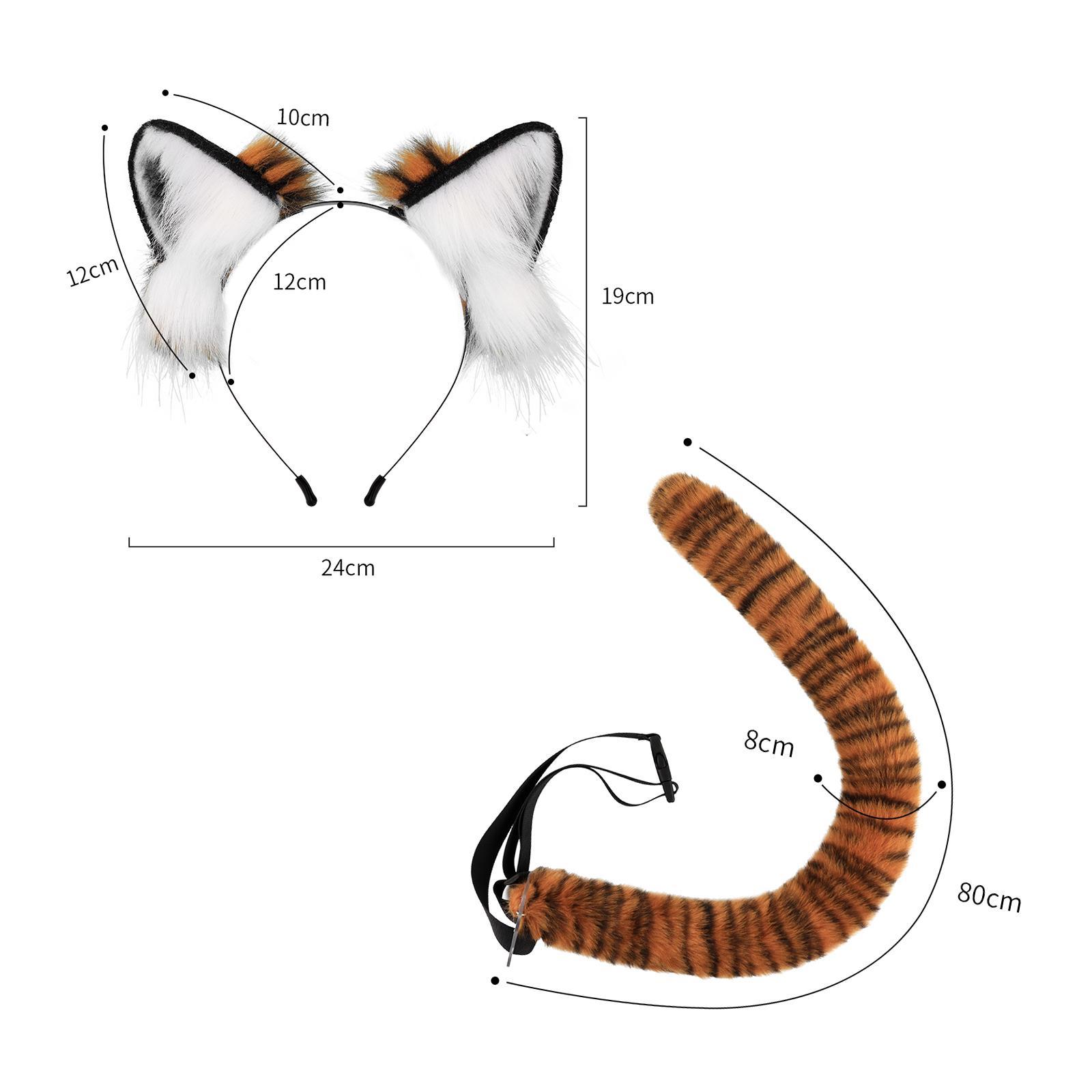 Tiger Ears and Tail Set, Ears Headband Costume Set for Holidays Stage Performance