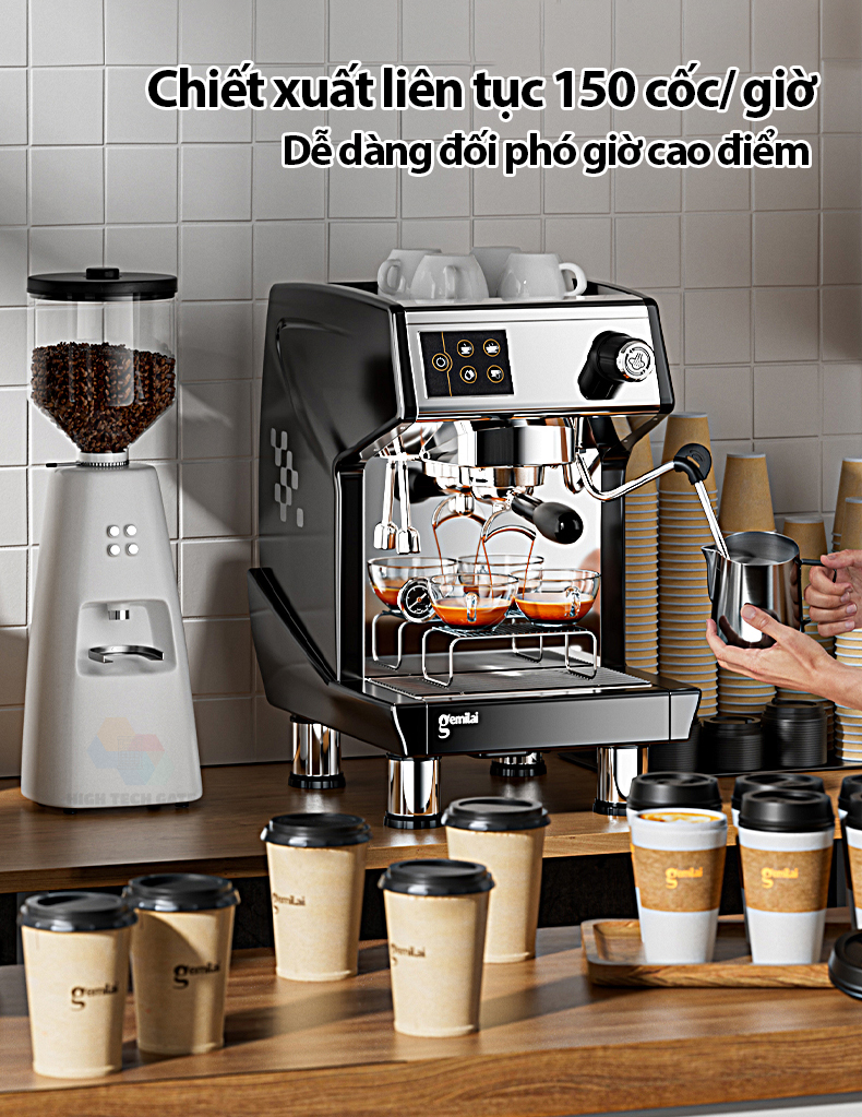 Máy pha cà phê chuyên nghiệp Gemilai CRM3200D năng suất 150 cúp, chuyên gia Espresso cho quán cafe, takeaway, nhà hàng, hàng chính hãng