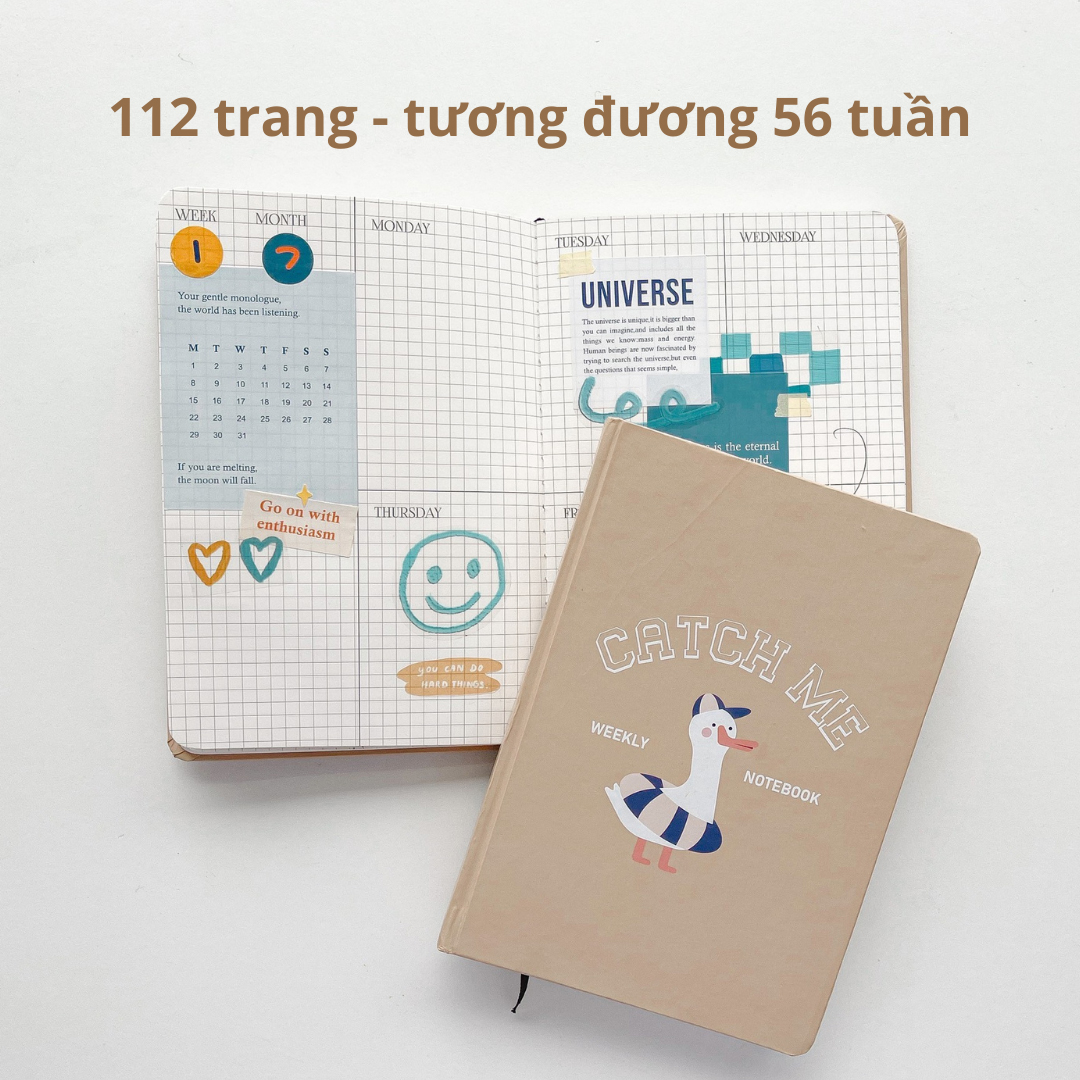 Sổ kế hoạch tuần weekly planner 56 tuần và ruột grid 144 trang 130gsm Crabit