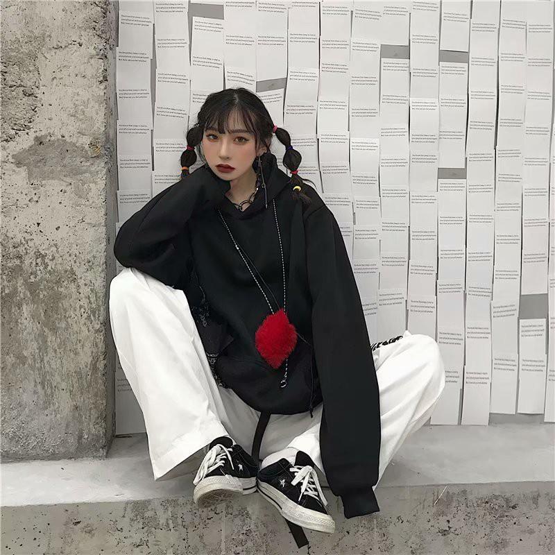 Áo hoodie dáng rộng màu trơn tay dài thời trang mới