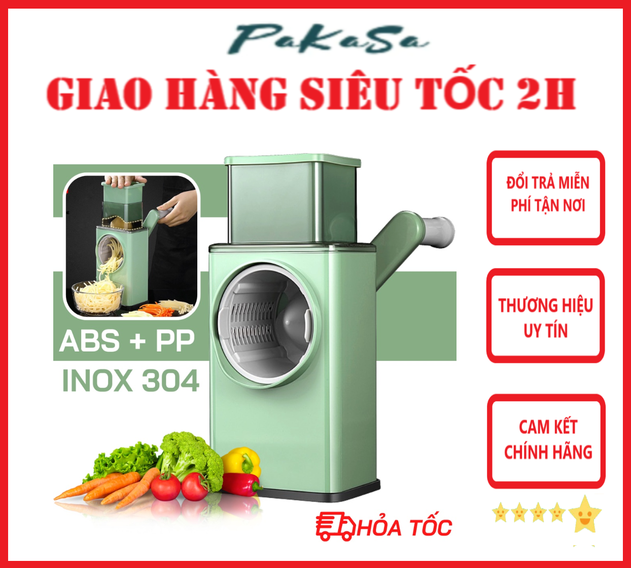 Máy Thái , Nạo , Bào Nghiền Rau Củ Quả Cầm Tay Đa Năng 4in1 - Hàng Chính Hãng