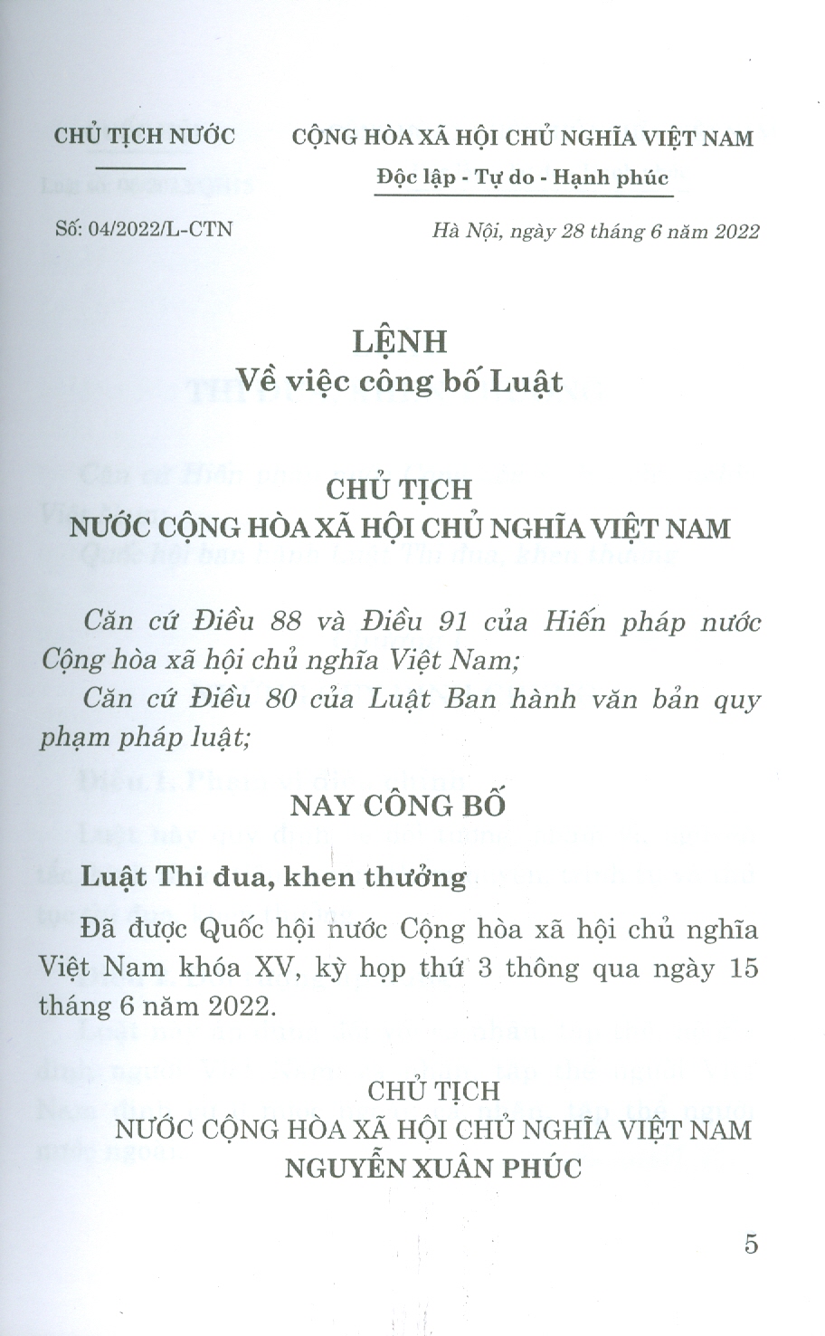 Luật Thi Đua, Khen Thưởng (Bản in năm 2022)