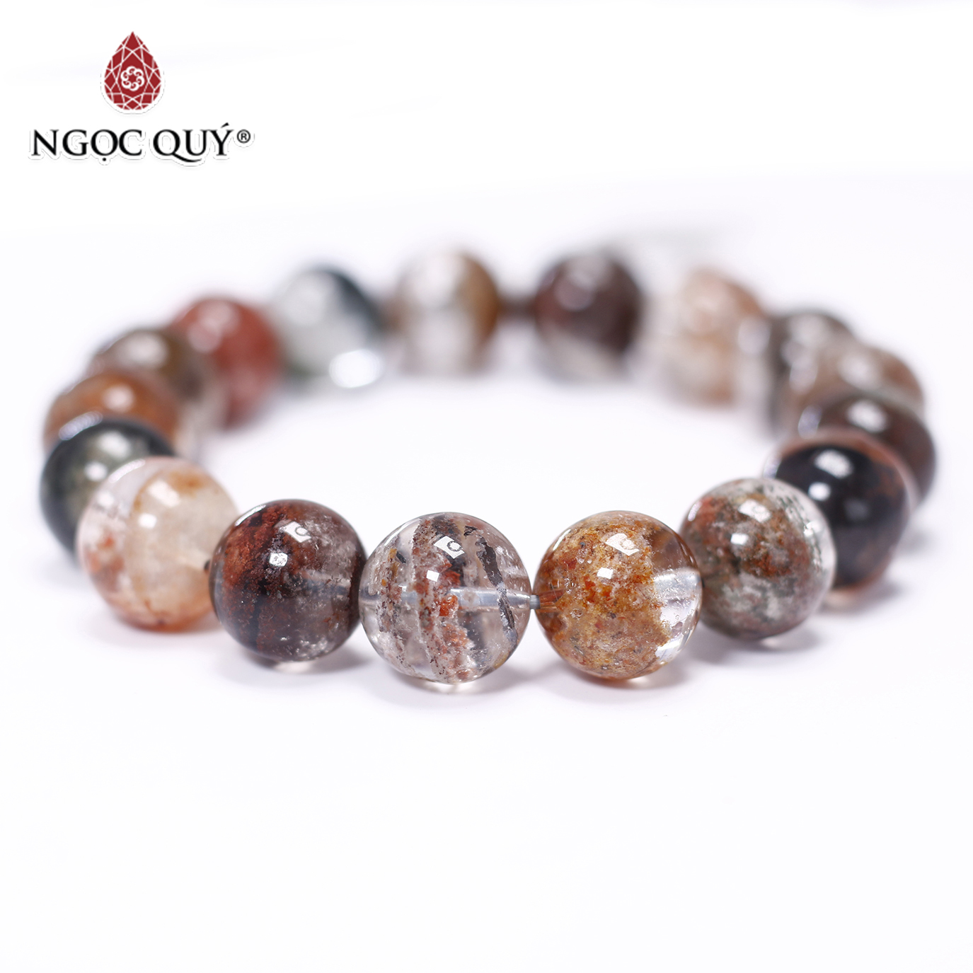 Vòng tay trơn đá thạch anh ưu linh đa sắc size hạt 13mm - Ngọc Quý Gemstones