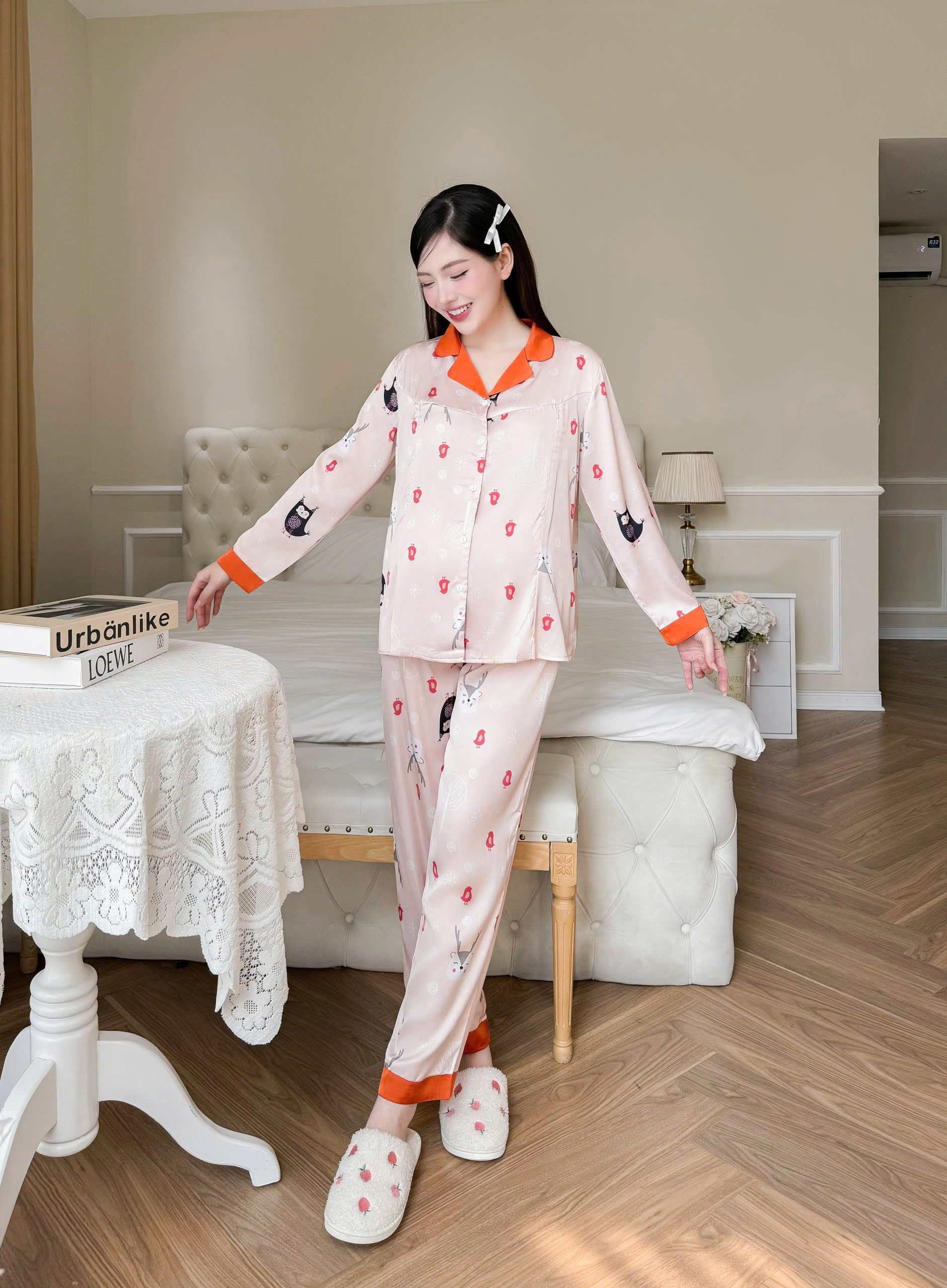 Bộ Đồ Bầu Và Sau Sinh Cao Cấp Chất Liệu Lụa Băng Mềm Mát B251