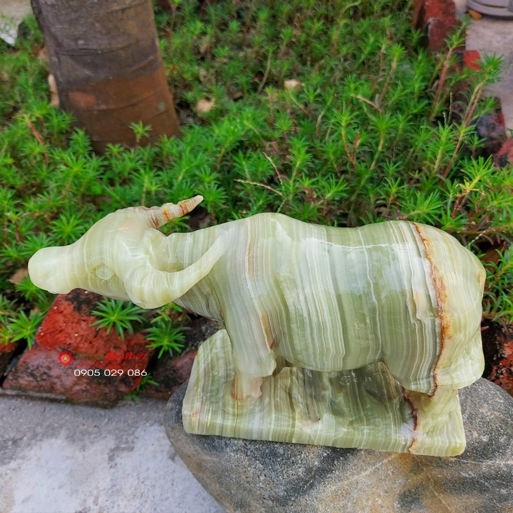 Tượng đá trâu 12 con giáp phong thủy đá ngọc Pakistan 18cm đá Non Nước
