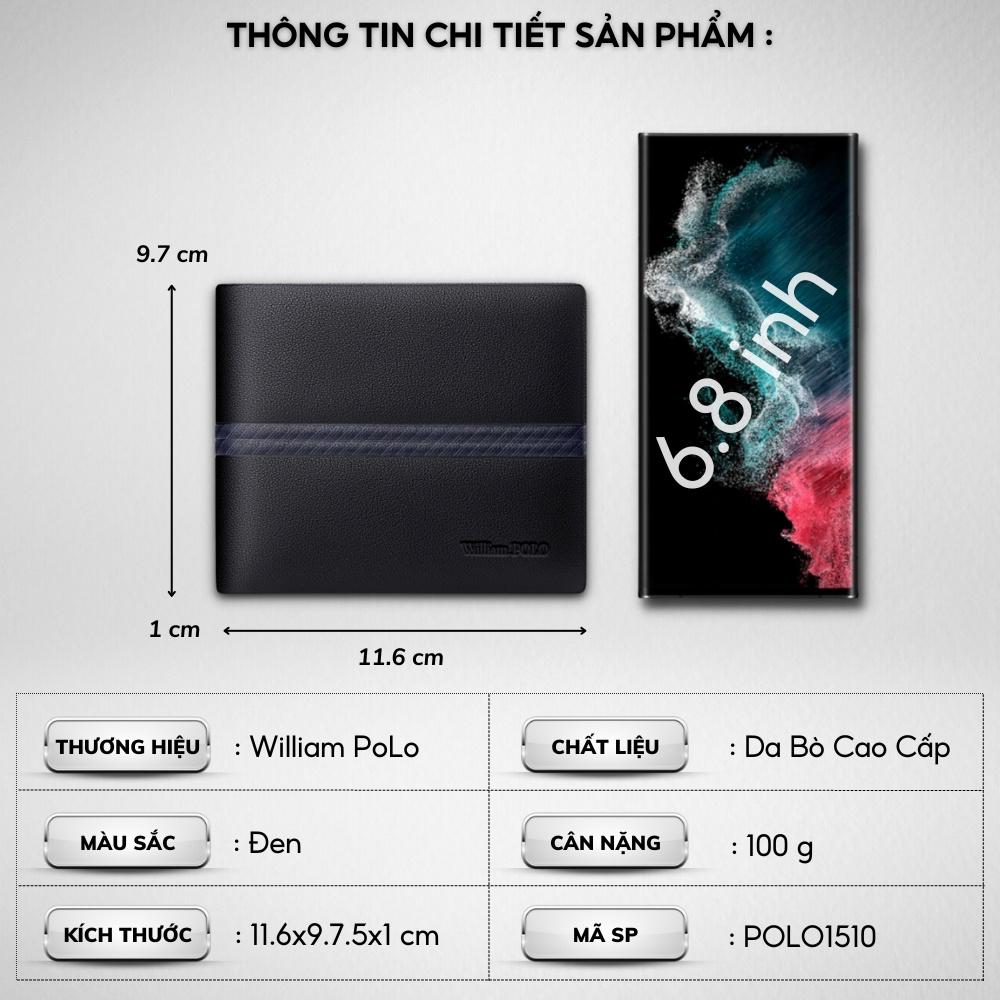 Ví nam William Polo Cao Cấp,Chất liệu da bò nhập khẩu,Ví da nam dáng đứng đựng tiền và thẻ mini nhỏ gọn-