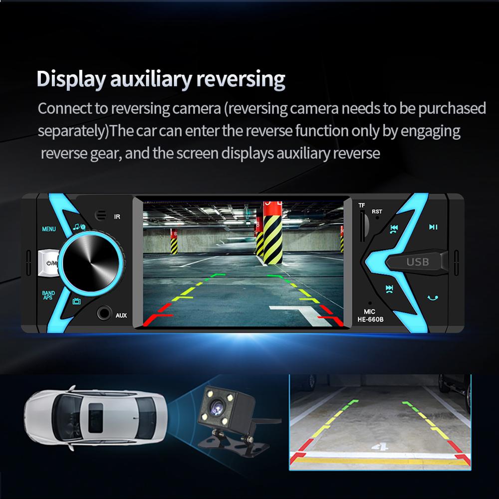 4.1 Inch Single Din Car Stereo BT MP5 Player FM Radio Receiver Support AUX/USB/TF Card Playback Hands-Free Calling Reverse Picture Phone Link Video Output with Multi-language & Colorful Button Light