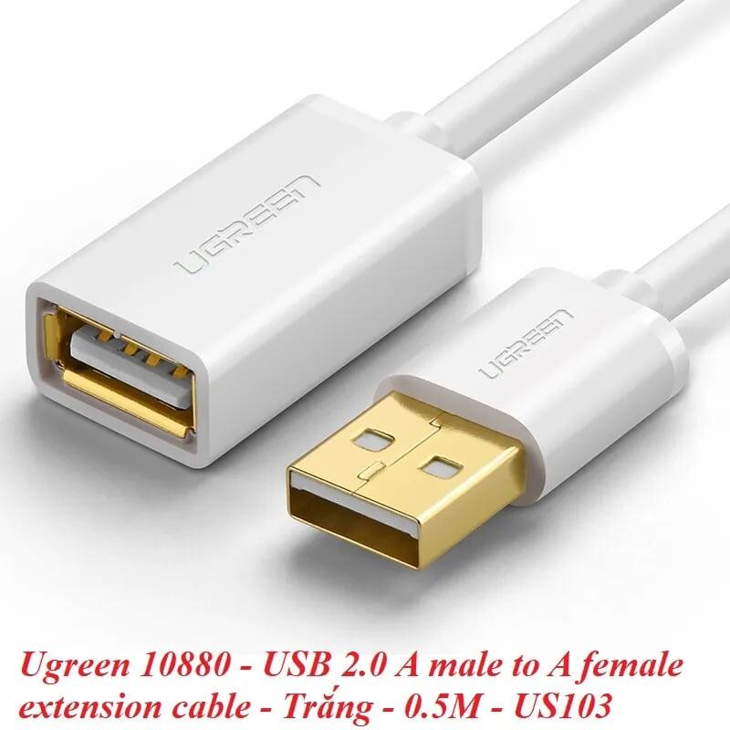 Ugreen UG10880US103TK 0.5M màu Trắng Cáp tín hiệu nối dài USB 2.0 lõi thuần đồng - HÀNG CHÍNH HÃNG