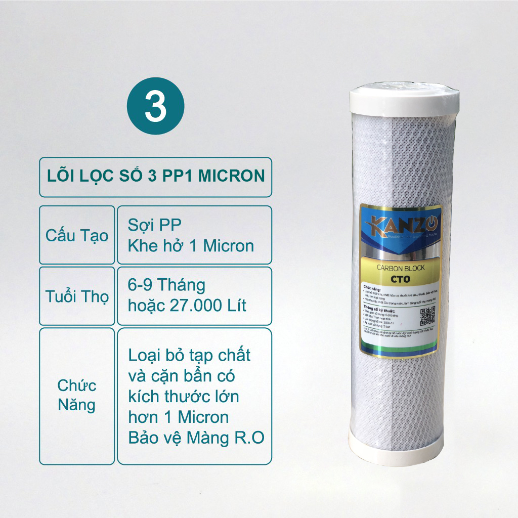 Lõi Lọc Nước Số 3 Kanzo – PP1 Micron- Hàng Chính Hãng