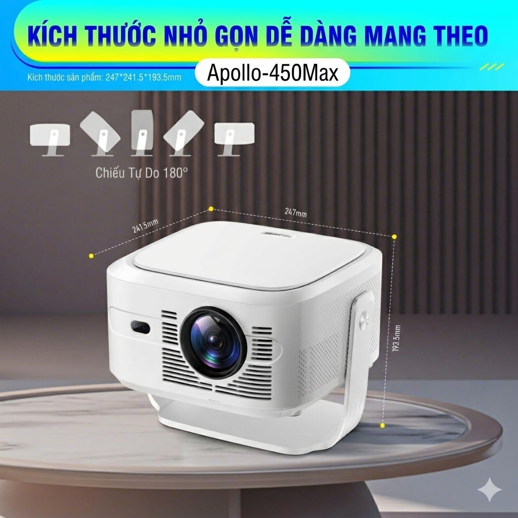 Máy Chiếu Thông Minh Apollo 450Max Full HD 1080P – Android 14, WIFI 6 băng tần kép 2.4G/5G, Hình Ảnh Siêu Nét - Hàng nhập khẩu