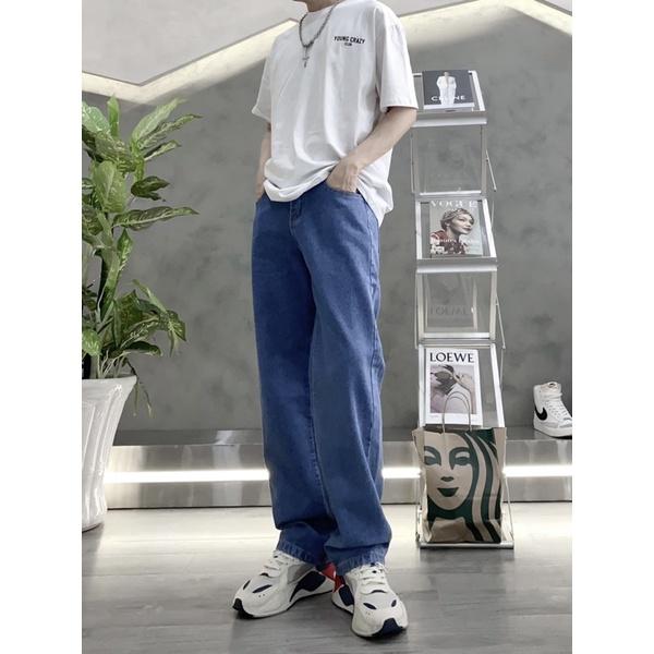 Baggy jeans trơn xanh đậm jeans nam mẫu như ảnh