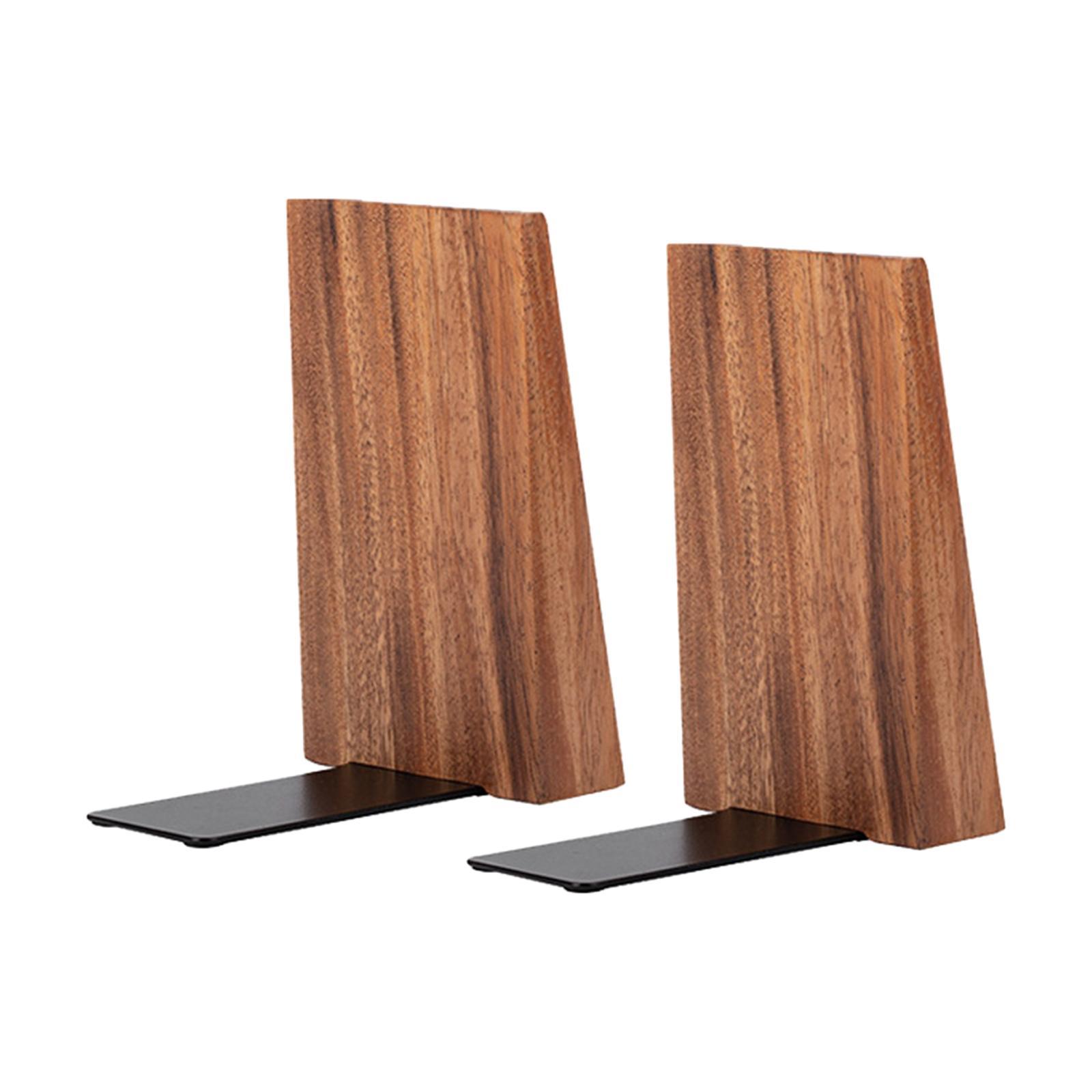 2 Pieces Wooden Books Ends Book Holder Handmade Solid Non Slip for Bookshelf