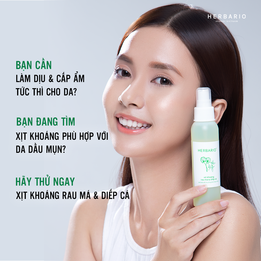 Combo Xịt khoáng rau má, diếp cá herbario 100ml &amp; Nước tẩy trang bí đao cocoon 500ml dành cho da dầu, da mụn