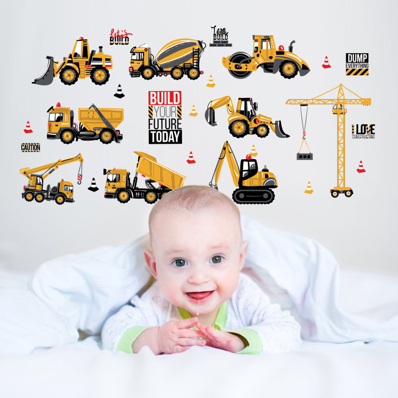 Decal trang trí tường cho bé yêu vừa học vừa chơi Các phương tiện xây dựng công trình